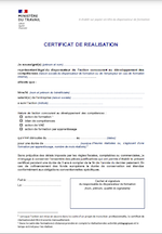 Certification de réalisation d'une formation - modèle du ministère du travail