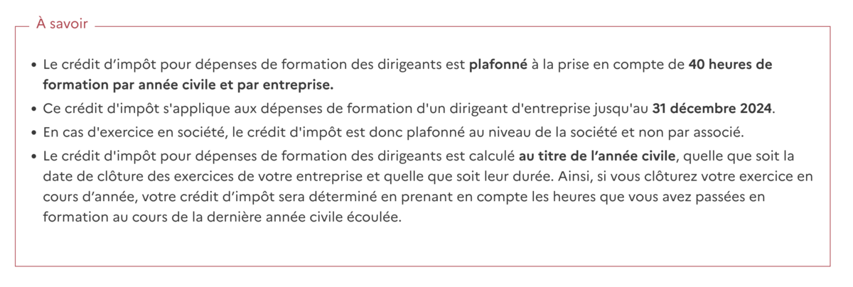 Crédit d'impôt des dirigeant d'entreprise