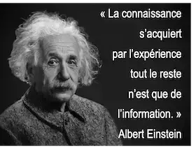 La connaissance s'acquiert par l'expérience, tout le reste n'est que de l'information. Albert Einstein