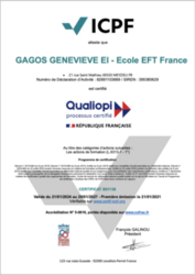 Certification Qualiopi GAGOS GENEVIEVE EI/Ecole EFT France Organisme Formation - Renouvellement valable jusqu'au 21 janvier 2027